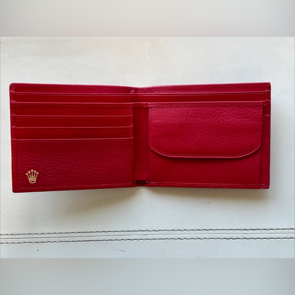 Rolex Red Leather Womens Folding Wallet